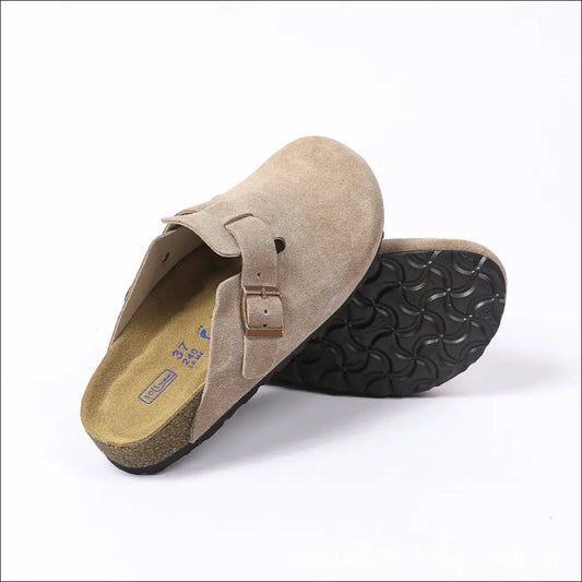 Boston Suede Leather mjuk fotbädd rund tå Taupe Sandaler