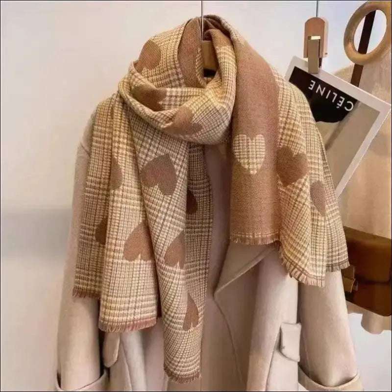 Breda sjalar i kashmirtyp med hjärtmönster dubbelsidiga för damer - Double-sided big love [Khaki]] / 70*190 - Sjal