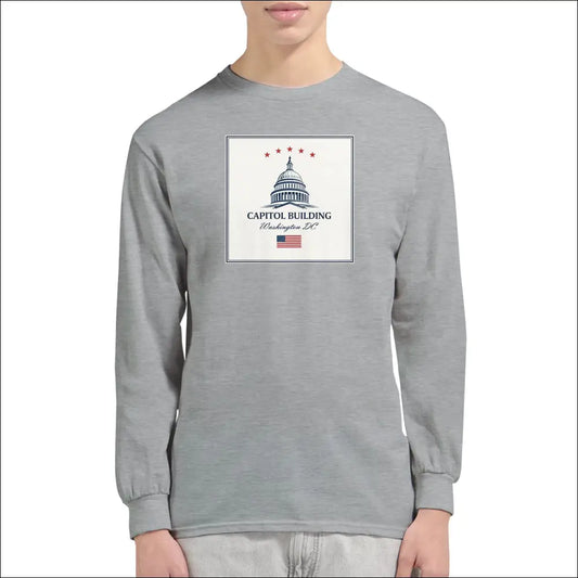 Capitol Byggnad Klassisk Unisex Longsleeve T-shirt - Sports Grey / S - Print Material