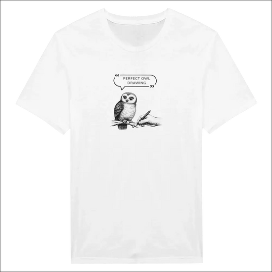 Owl T‑shirt – Perfect Drawing i Vit Kolpennestil - Print Material