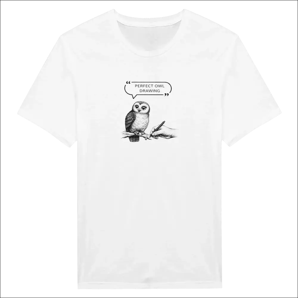 Owl T‑shirt – Perfect Drawing i Vit Kolpennestil - Print Material