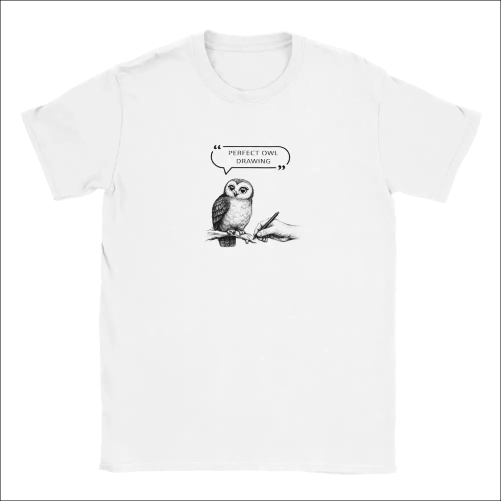 Owl T‑shirt – Perfect Drawing i Vit Kolpennestil - Print Material