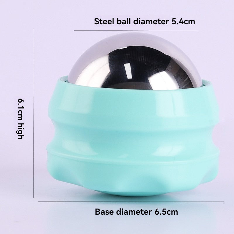 Cryoterapi iskula – massage roller för kyla och återhämtning, med stålboll och mått.