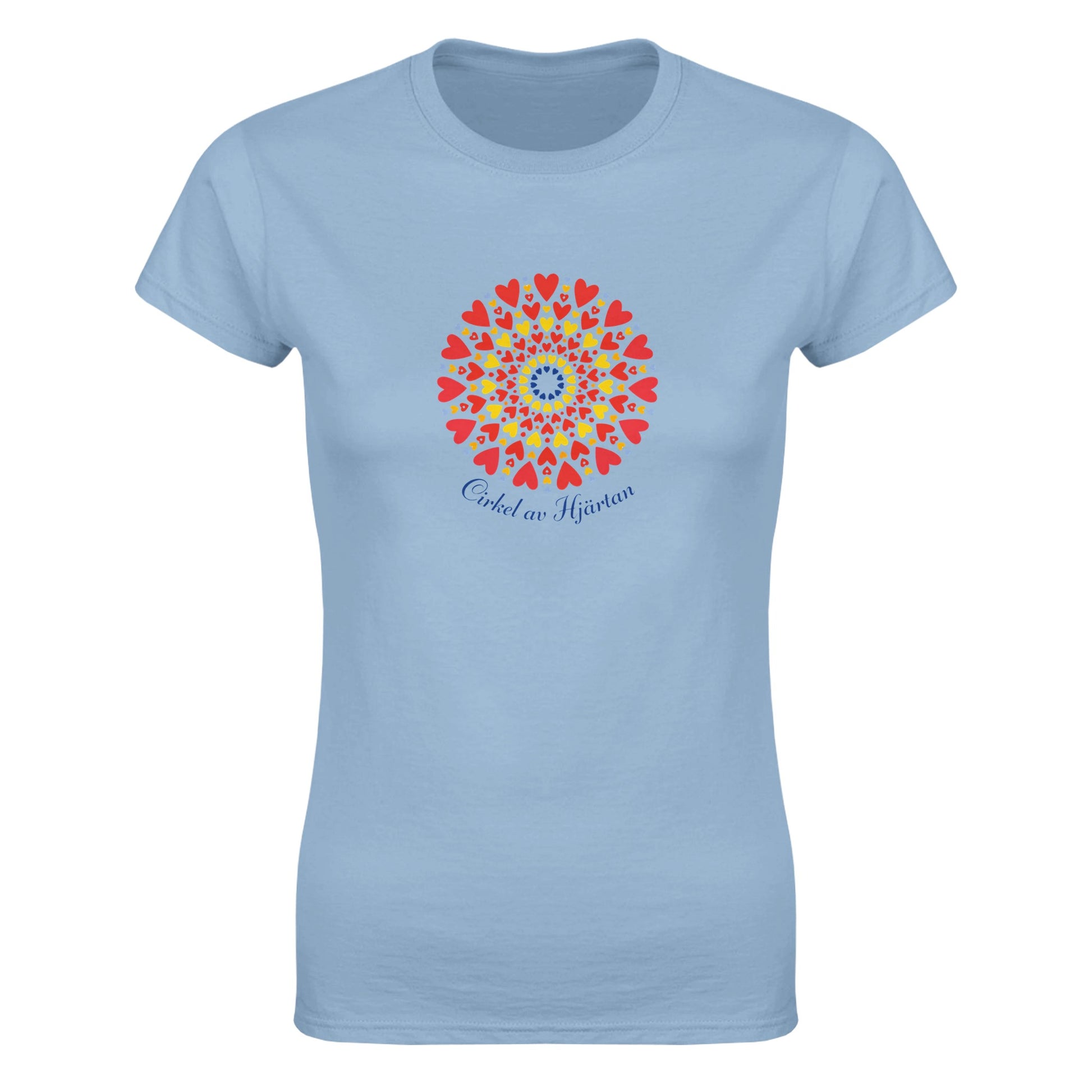 Cirkel av Hjärtan – Dam T‑shirt med hjärtmotiv i cirkelform, inspirerande och omtänksam design.