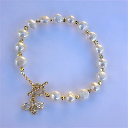 Delikata Barockpärlor och Guldberlock Armband med Sötvattenodlade Pärlor - Sötvattenpärlor Guldpläterat Bi / 80 gr