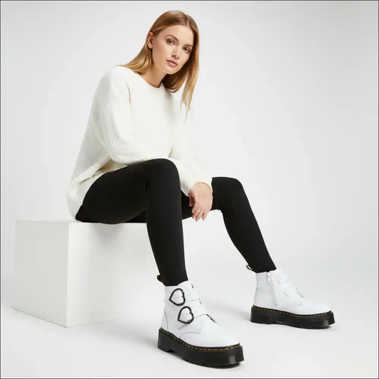 Dr Martens Dam Stövletter – Vita Chunky Plattform Devon Heart