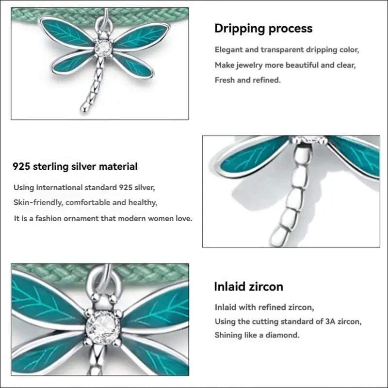 Dragonfly Pendant String Armband – Med Stiliserad Trollslända - SCB237 / 925 Silver