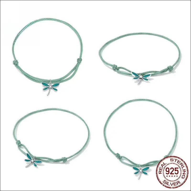 Dragonfly Pendant String Armband – Med Stiliserad Trollslända - SCB237 / 925 Silver