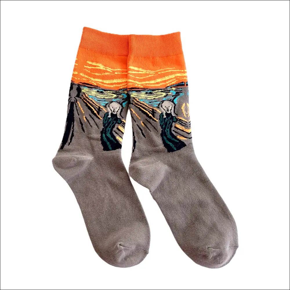 E Munch Expressionism Oil Painting Tube Socks | Art Unisex One Size - Beige/orange / size - Strumpor