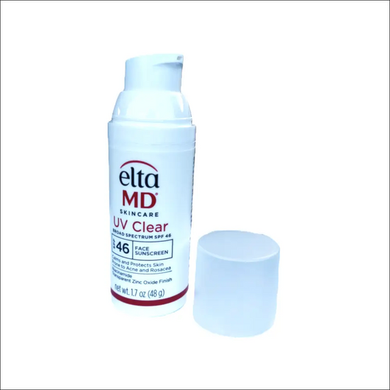 EltaMD UV Clear Broad Spectrum SPF 46 sunscreen bottle for sensitive skin with a focus on acne and oil control.