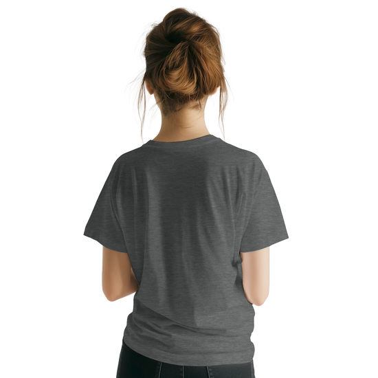 Floral T-Shirt med Syrenmotiv - Blomstertiden, sett från baksidan, mjuk och tidlös design i grått.