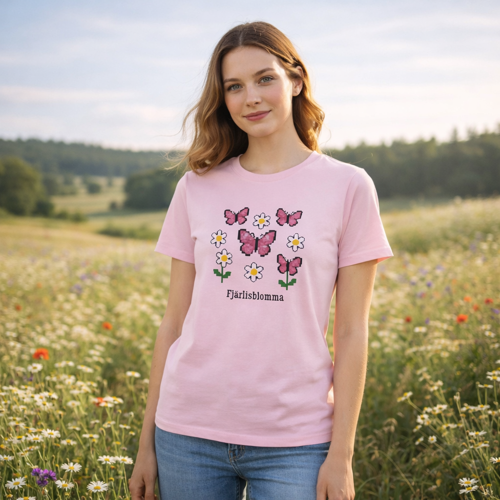 Romantisk T-shirt - Minimalistisk Fjärilsblomma Design – Picatshirt