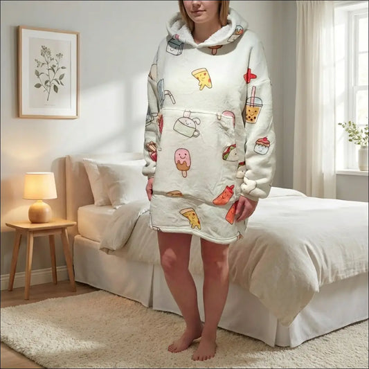 Fleece Morgonrock - Sherpa Hoodie Blanket