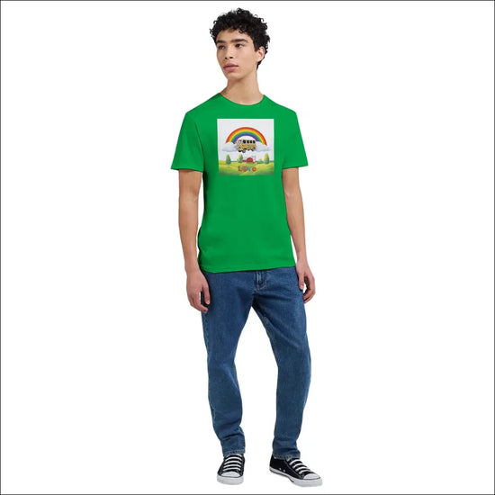 Flower Power T-shirt med husbil under regnbåge - Print Material