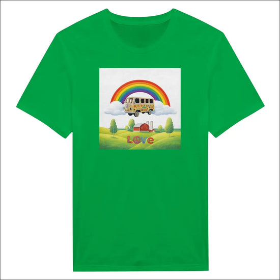 Flower Power T-shirt med husbil under regnbåge - S - Print Material