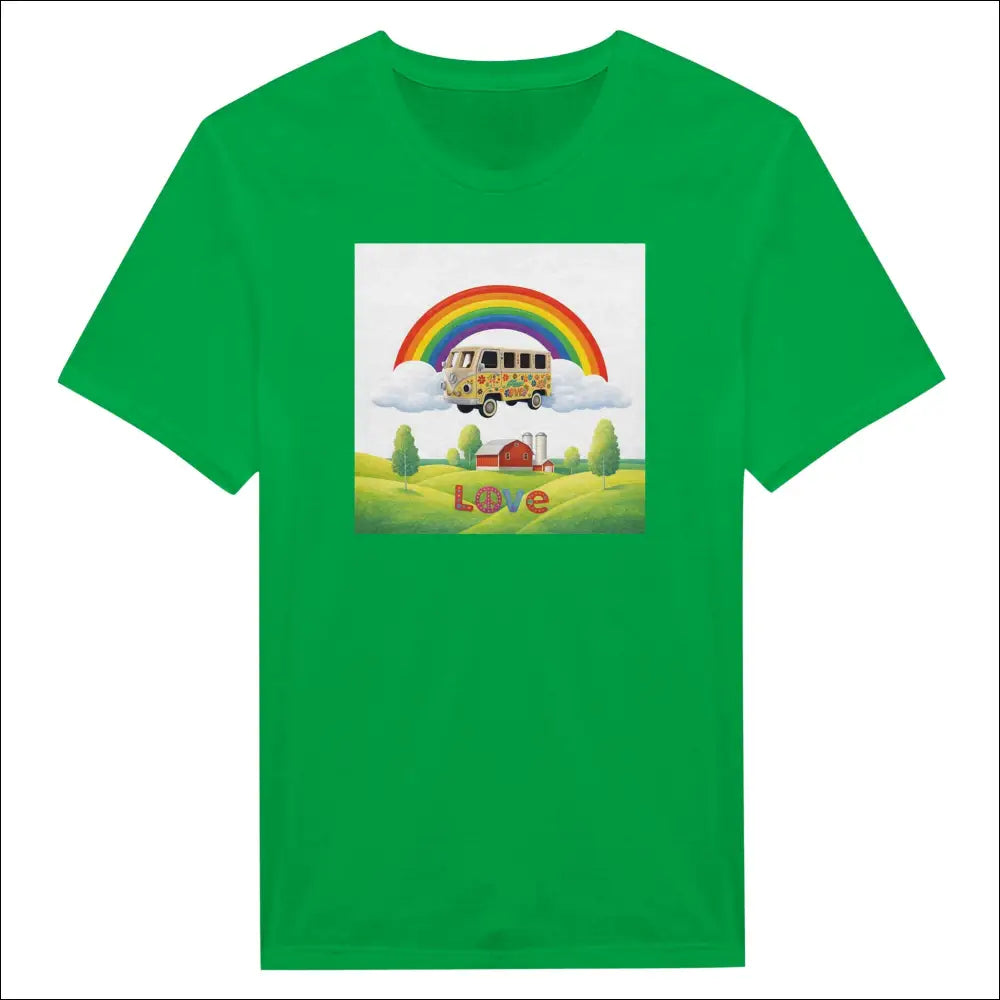 Flower Power T-shirt med husbil under regnbåge - S - Print Material