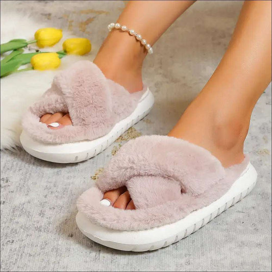 Fluffiga Plattform Innetofflor i Plysch för Dam - Rosa / 40-41