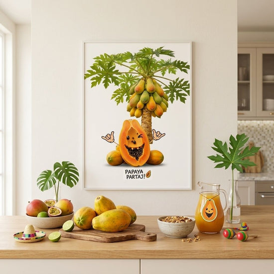 Funny Fruit Party Poster – Tropical Fruit Kitchen Wall Decor