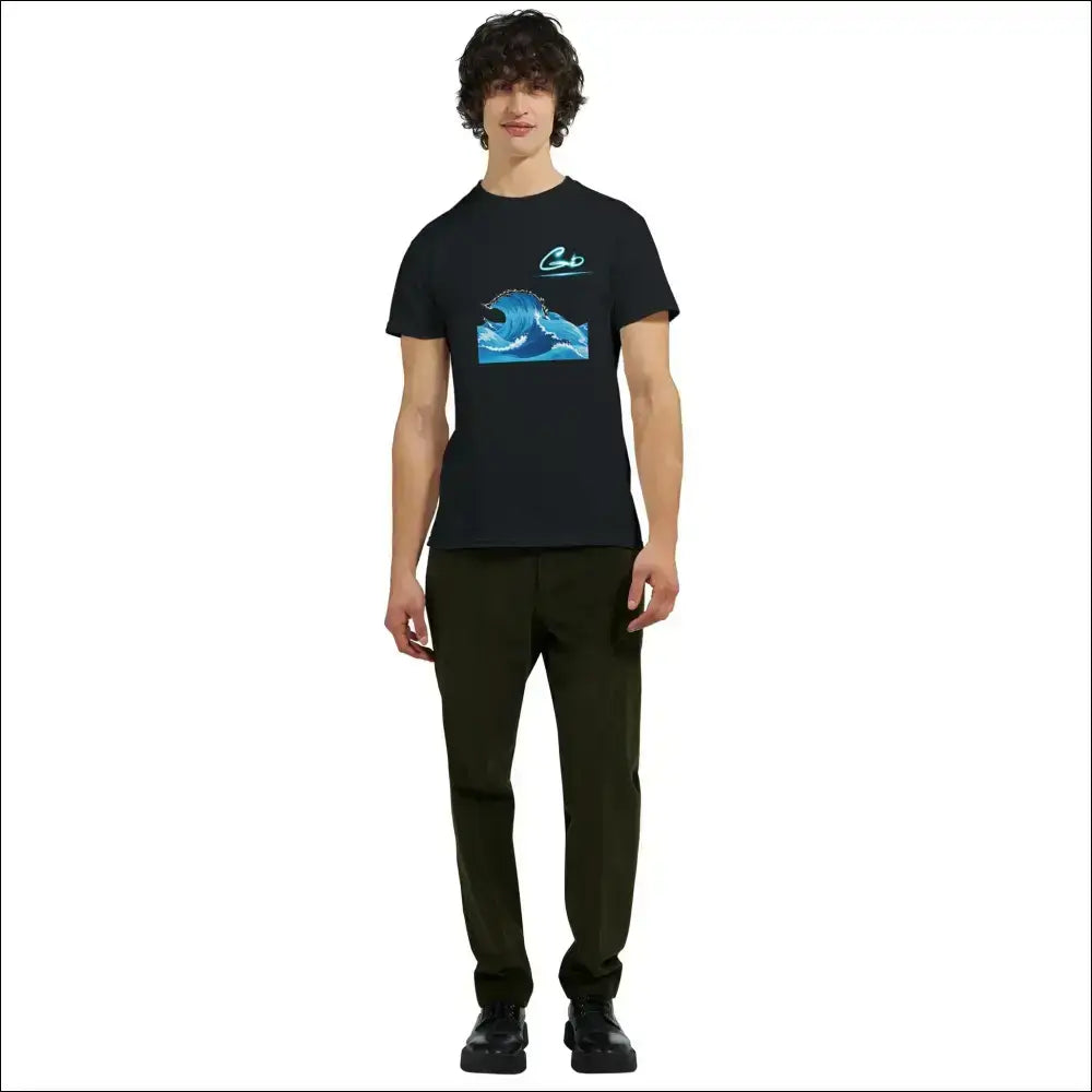 Stilren Vågor inspirerad Svart T-Shirt med Klassisk Design - Print Material