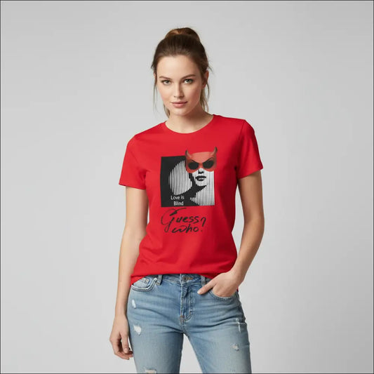 Guess Who - Maskerad T-shirt med Djävulsmask och Optisk Illusion - Print Material