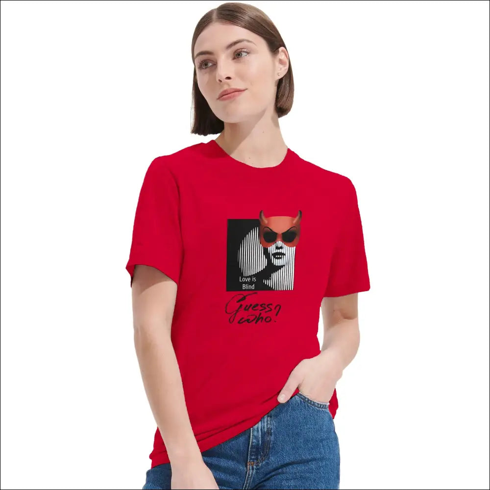 Guess Who - Maskerad T-shirt med Djävulsmask och Optisk Illusion - Print Material