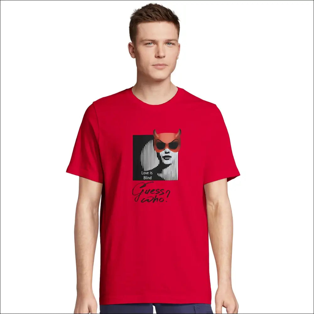 Guess Who - Maskerad T-shirt med Djävulsmask och Optisk Illusion - Print Material