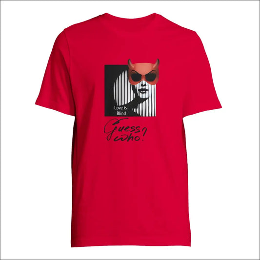 Guess Who - Maskerad T-shirt med Djävulsmask och Optisk Illusion - XS / Rött - Print Material