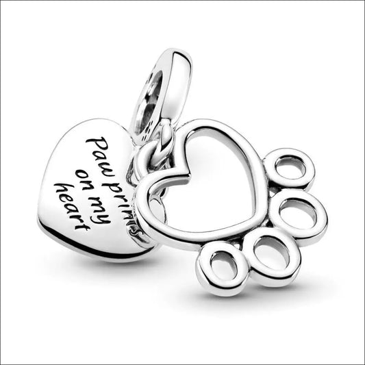 Hearts and Paw Print Charm – Pandora S925 ALE | Berlock - 3 Prints