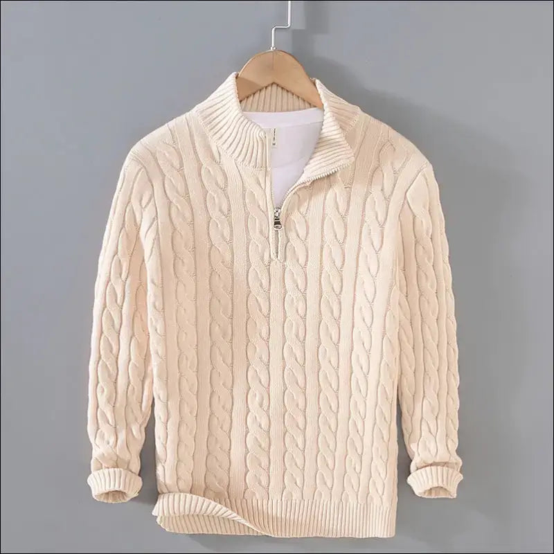 Zopfmuster-Pullover mit Reißverschluss und hohem Halsausschnitt für Herrenmode