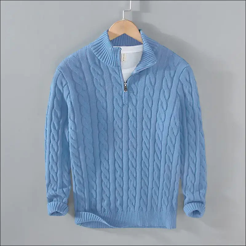 Zopfmuster-Pullover mit Reißverschluss und hohem Halsausschnitt für Herrenmode