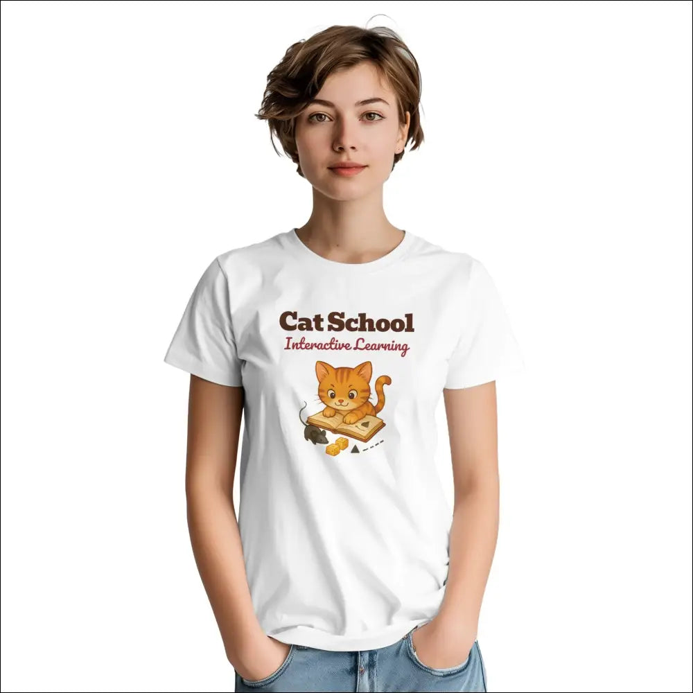 Kattunge T-shirt - Färgglad Cartoon-Design - Vit / S - Print Material