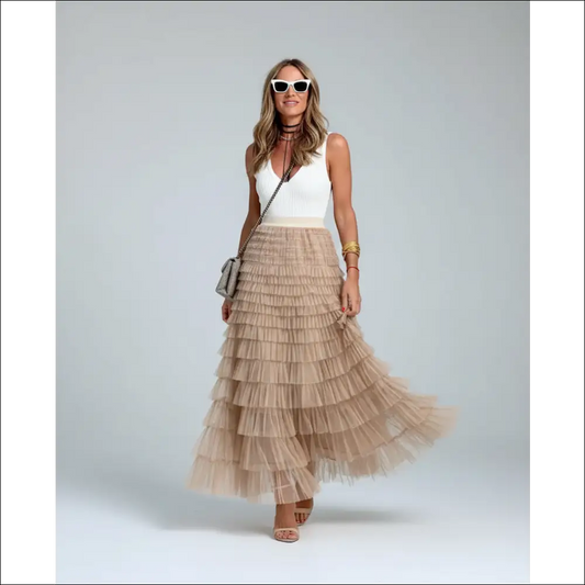 Lång Tyllkjol med Volanger och Underkjol En Storlek - Kjol