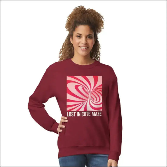 Lekfull och abstrakt sweatshirt med maze‑känsla - Garnet / S - Print Material