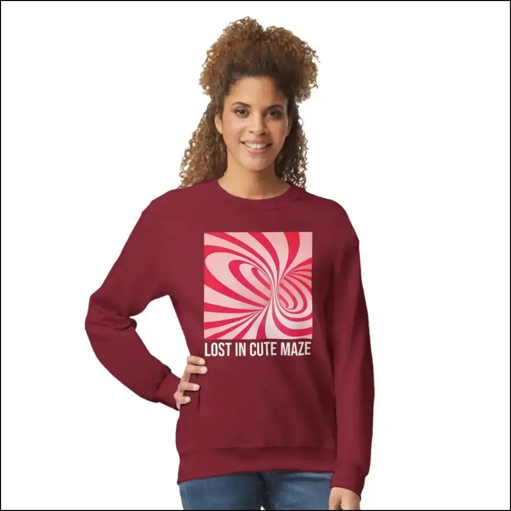 Lekfull och abstrakt sweatshirt med maze‑känsla - Garnet / S - Print Material