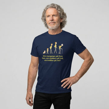 Marinblå t-shirt med evolution och gammal gubbe grafik