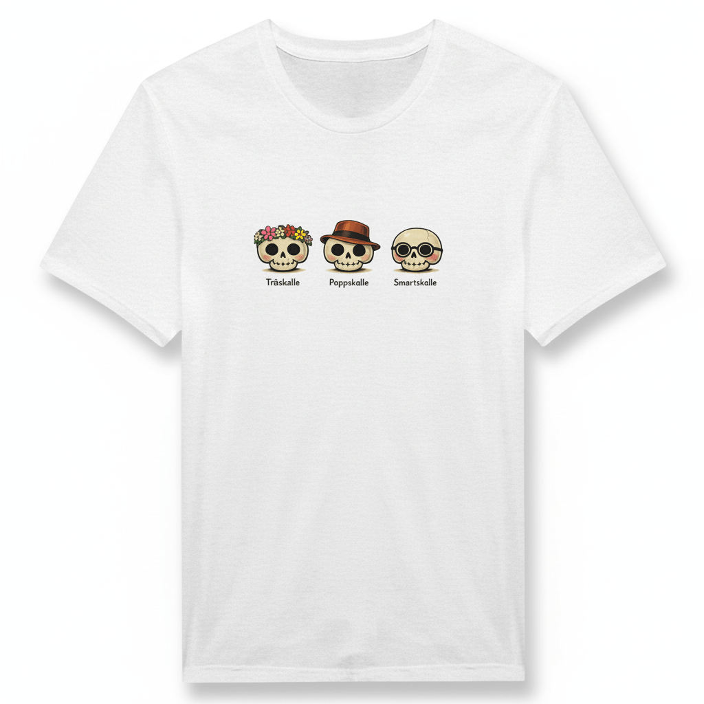 Klipska Skallar nordisk t-shirt med tröjor av Träskalle, Pappskalle och Smartsakalle design.