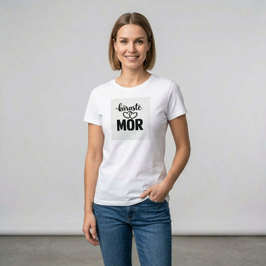 Käraste Mor T-shirt i premium bomull, vit med typografisk design, perfekt present till mamma.