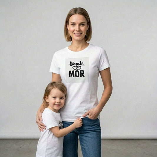 Käraste mor t-shirt i premium bomull, modellbild med barnet.