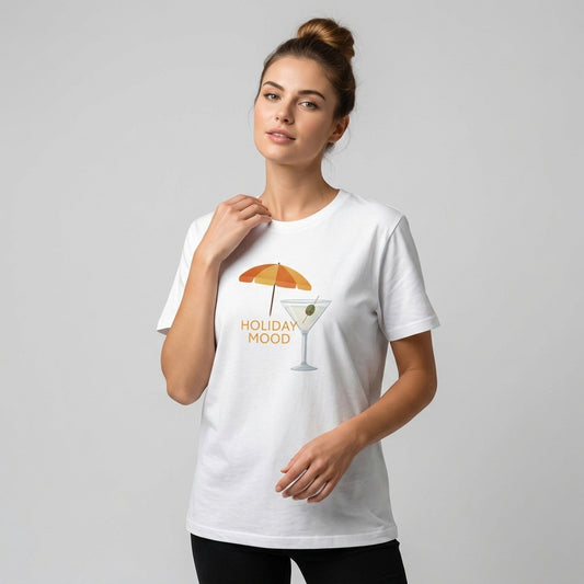 Holiday Mood T‑Shirt – Martini & Umbrella Graphic med lekfull design och bekväm passform