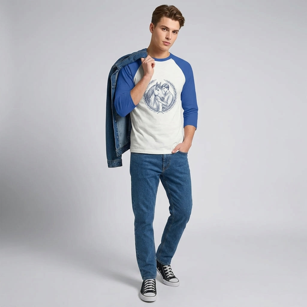 Ung Man med Häst – Illustrerad Raglan T‑Shirt