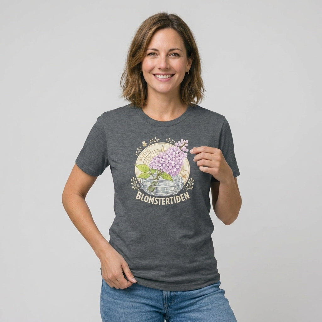Floral T-Shirt med Syrenmotiv - Blomstertiden, mjuk och tidlös T-shirt med blommönster i syrenlila.
