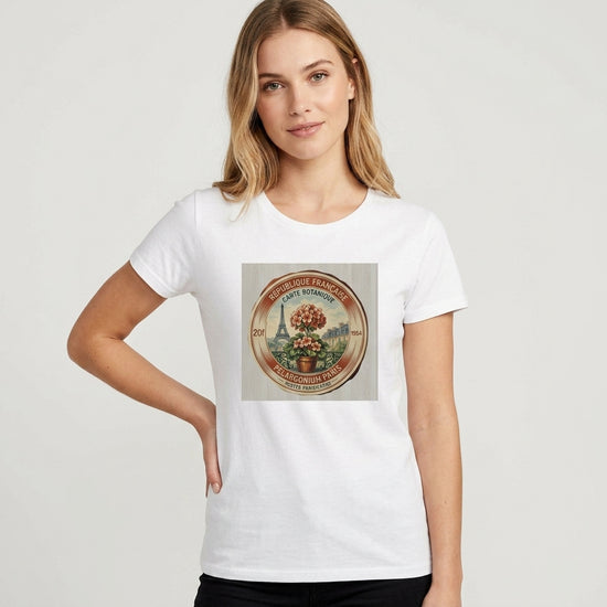 Vintage Paris Floral Sigil på en organisk unisex t-shirt med botaniskt motiv.