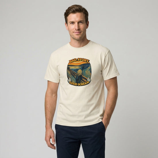Bad Story Good Scream T‑Shirt – Scream Graphic Art Tee med expressionistisk design.