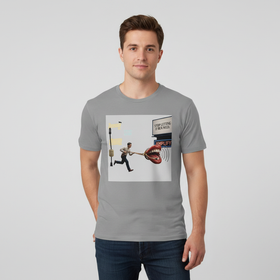 Leashed Voice – The Runaway Microphone Tee med unik design och mjuk känsla, perfekt för DTG-tryck.
