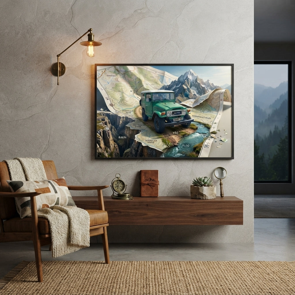 Off Road Car Retro Poster -  MAP 01 River, motiv med kartografisk charm
