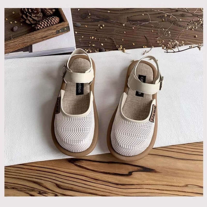 Meshsandaler med rund form och linne-look för dam - Dam sandaler