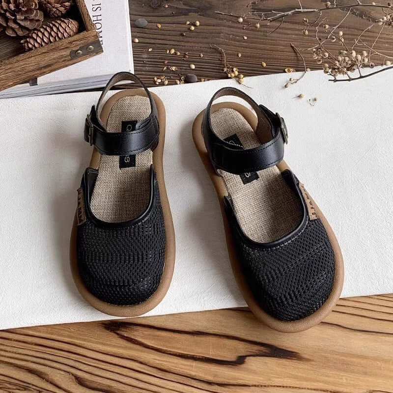 Meshsandaler med rund form och linne-look för dam - Dam sandaler