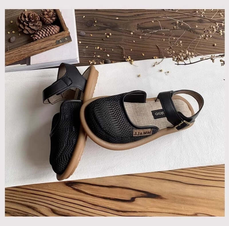 Meshsandaler med rund form och linne-look för dam - Dam sandaler