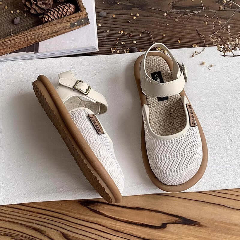 Meshsandaler med rund form och linne-look för dam - Dam sandaler