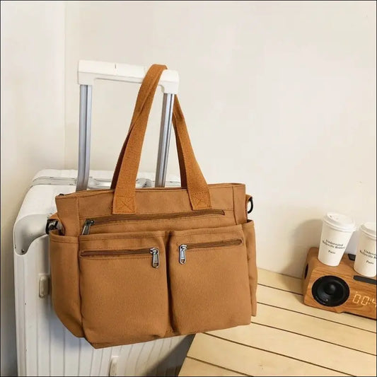 Mintgrön Manchester Tote – Stilren Handväska för Damer - Brun canvas - mutual